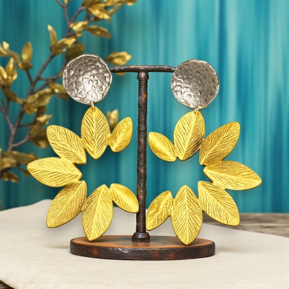 🆕️Turkish Stunning Handmade Artisan 18K Gold Plated Brass Fine Leaf Earrings - Picture 13 of 15